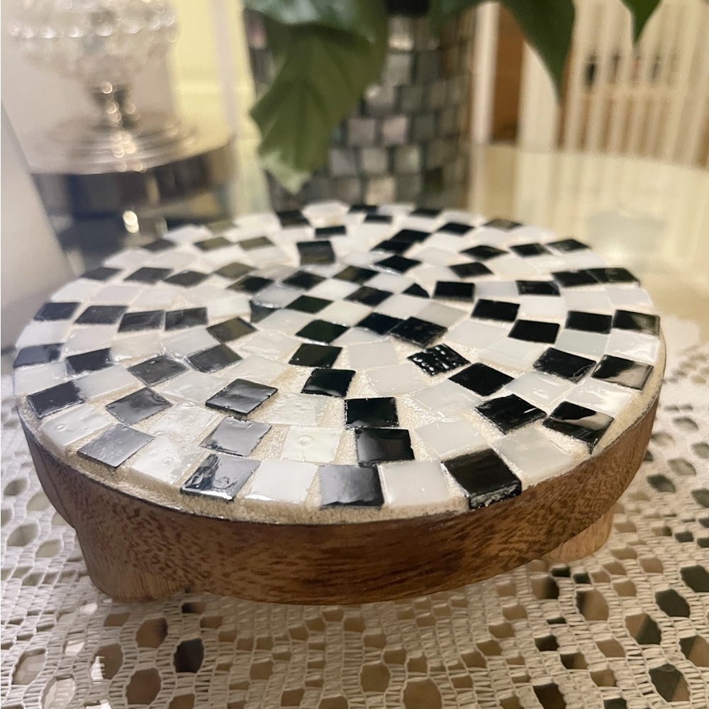 Black and White Mosaic Plant Stand